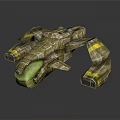 Sci Fi Spaceship 3D Model With Yellow Brown Texture And Green Glowing Front 3d model