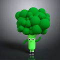 Cute Cartoon Broccoli Character With Eyes Arms Legs On Dark Background