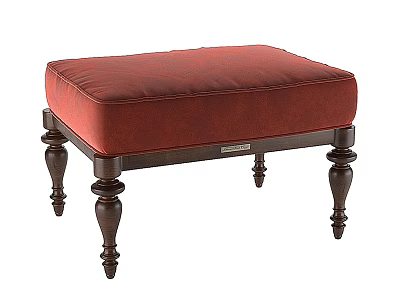Red Upholstered Sofa Stool With Dark Wooden Carved Legs And Classic Design 3d model