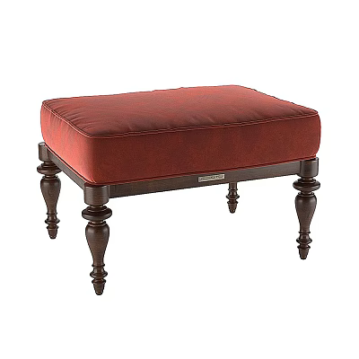 Red Upholstered Sofa Stool With Dark Wooden Carved Legs And Classic Design 3d model