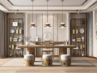 New Chinese Style Study Desk and Chair 3d model