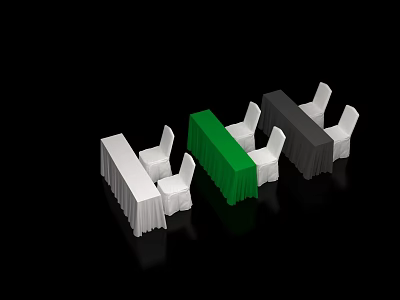 Modern Dining Table Set With White Green Gray Tablecloths And Chairs 3d model