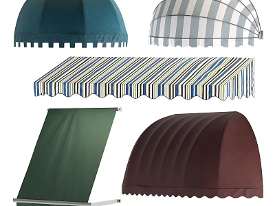 Various Colored Awnings with Striped Patterns Dome Shapes and Retractable Styles for Outdoor Spaces 3d model