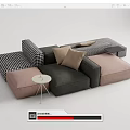 Modern Sectional Sofa Set With Gray Pink Modular Seats Checkered Accents And Small Side Table