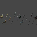 Various Long Handled Weapons With Different Designs And Colors On 3d model