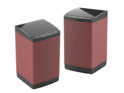 Two Maroon Washing Machines With Black Top And Control Panel Design 3d model