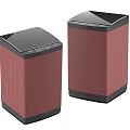 Two Maroon Washing Machines With Black Top And Control Panel Design