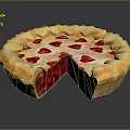 Flaky Crust Cherry Pie With Heart Shaped Toppings And Red Filling Sliced