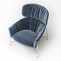 Modern Navy Blue Velvet Accent Chair With Curved Backrest And Metal Frame Legs