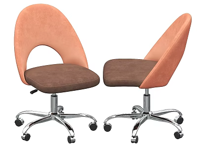 Coral And Brown Office Chair With Curved Backrest Upholstered Seat And Metal Base Wheels 3d model