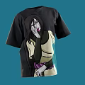 Black Short Sleeve T-shirt With Long Hair Cartoon Character Graphic Print