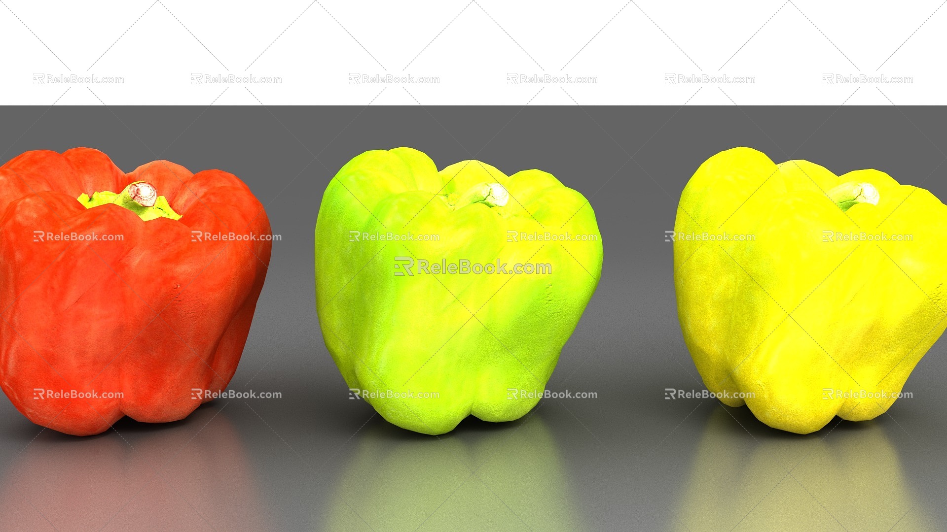 Realistic Sweet Pepper Solanaceae Pepper Pepper Green Pepper Yellow Pepper Red Pepper Vegetable 3d model