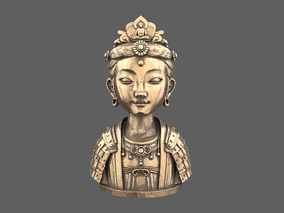 Exquisite Traditional Buddhist Sculpture With Ornate Headdress Earrings And Intricate Robe 3d model