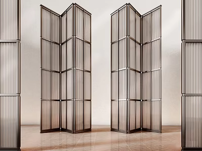 Modern Folding Room Divider With Transparent Glass Panels And Metal Frame 3d model