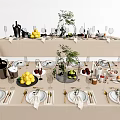 Modern Tableware Combination Dishes Ornaments Knife and Fork Wine Glass 3d model