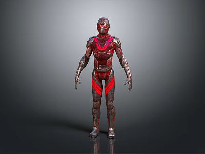 Red And Silver Armored Character 3D Model With Detailed Armor And Shiny Surface 3d model