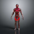 Red And Silver Armored Character 3D Model With Detailed Armor And Shiny Surface