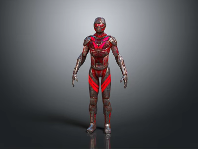 Red And Silver Armored Character 3D Model With Detailed Armor And Shiny Surface 3d model