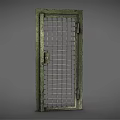 Green Metal Swing Door With Grid Design Frame Lock And Hinges 3d model