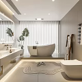 Modern Bathroom Interior Design With Double Vanity Bathtub Marble Countertop And Blinds