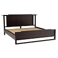 Dark Wooden Double Bed With Modern Bedhead And Slatted Base Frame 3d model