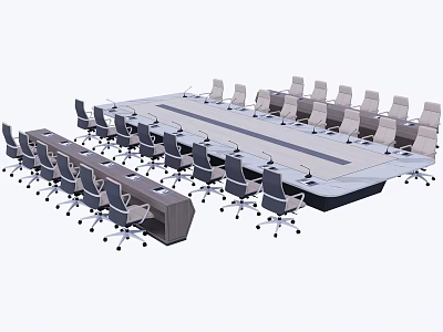 Modern Office Conference Table With Surrounding Ergonomic Chairs In Meeting Setup 3d model