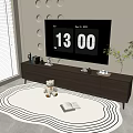 Modern TV Stand With Digital TV Window Blinds Potted Plant Teddy Bear And Open Book