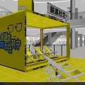 Vibrant Yellow Interactive Social Zone Booth With Seats In Mall Setting 3d model