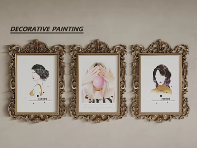 Decorative Female Portrait Paintings With Ornate Framed Design For Home Wall Art 3d model