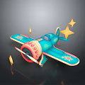 Playful Cartoon Blue Airplane Featuring Red Yellow Stars Decorations And Falling Stars Coins