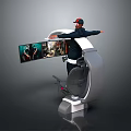 Immersive Virtual Reality Experience With User Wearing VR Headset On Chair Device And Large Screen
