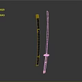 Traditional Japanese Samurai Sword With Black Scabbard And Golden Decorative Fittings