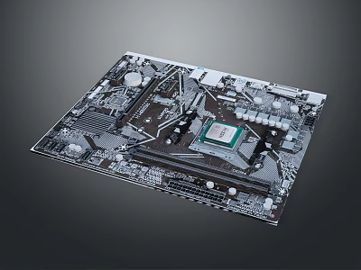 Modern Computer Motherboard with CPU Socket Chipset Capacitors and Expansion Slots 3d model