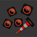Red And White Striped Traffic Cones With Black Bases On