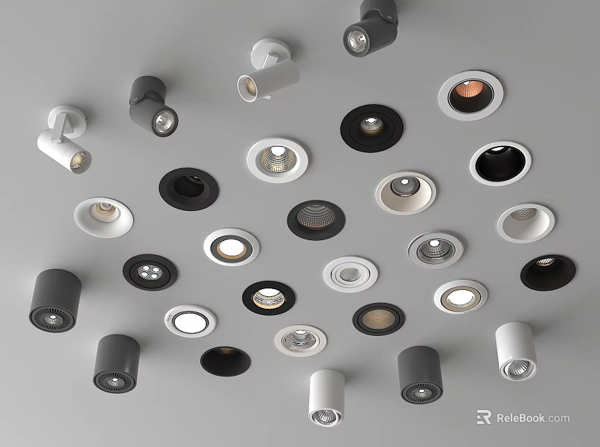 Modern Downlights and Spotlights with Various Styles and Colors for Ceiling 3d model 
