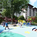 Residential Landscape Featuring High Rise Buildings Lush Greenery and Walking Paths