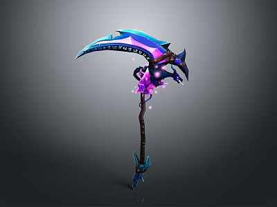 Fantasy Scythe Weapon With Blue Purple Glowing Effects And Ornate Handle Design 3d model