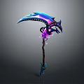 Fantasy Scythe Weapon With Blue Purple Glowing Effects And Ornate Handle Design