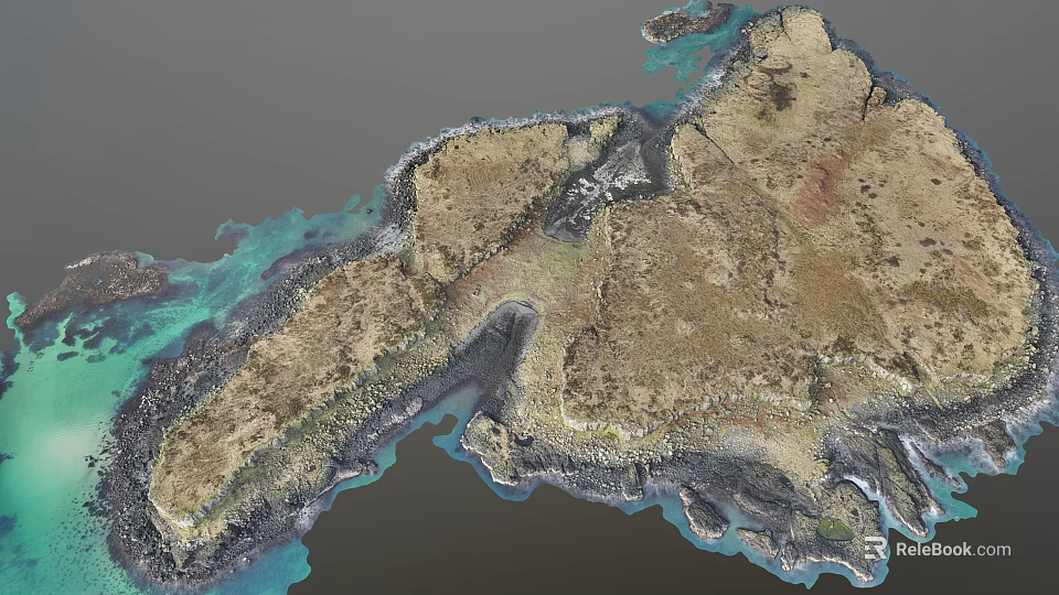 Stunning Natural Scenery With Brown Island Blue Coastal Waters And Rocky Landforms 3d model 