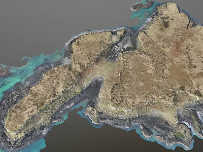 Stunning Natural Scenery With Brown Island Blue Coastal Waters And Rocky Landforms 3d model