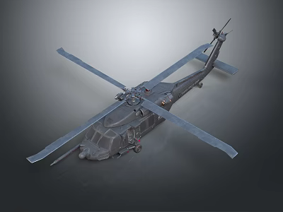 3D Rendered Military Helicopter With Large Rotors Dark Fuselage And Gray Gradient Background 3d model