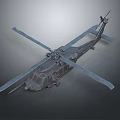 3D Rendered Military Helicopter With Large Rotors Dark Fuselage And Gray Gradient Background