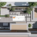 Elegant Courtyard Garden Design With Stone Paving Green Plants And Wooden Deck Area