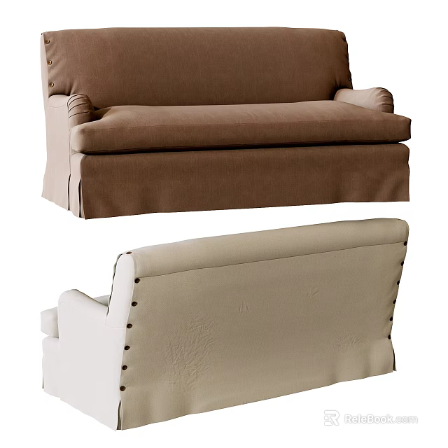 Stylish Brown and Beige Two Seater Sofas with Tufted Back Design and Upholstered Finish 3d model 