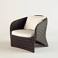 Dark Brown Rattan Leisure Chair With White Cushion And Blue Silk Blanket