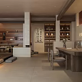 Spacious Asian Hotel Lobby With Modern Minimalist Design Wooden Display Shelves And Reception Desk