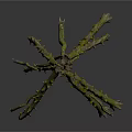 Rustic Triangular Campfire Structure Built With Natural Twigs In Outdoor Setting
