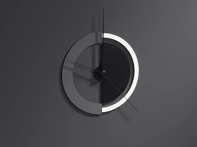 Modern Wall Clock with Minimalist Circular Design Black Dial and Silver Frame on Gray Wall 3d model