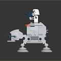 Clone Trooper Game Character Riding White Mechanical Walker With Blue Accents And Red Lights