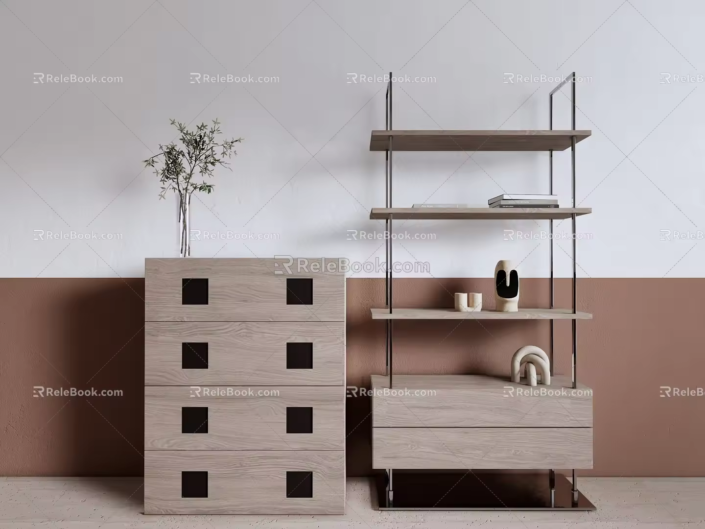 Sideboard Bookcase Bucket Bookshelf 3d model